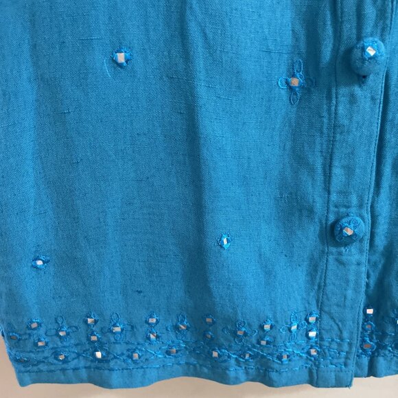 Vintage 90s Embellished Linen Blend Top Women's S Blue Sequins Fairy Artsy NOS - Picture 4 of 13